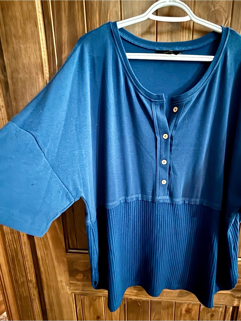 Relaxed Blue Henley-Style Women's Top